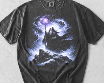 Vintage 90s Wizard Graphic T-Shirt,Retro Medieval Mage Tee,Dark Aesthetic Wizard Shirt,Gothic Y2k Shirt,Dark Fantasy Graphic Top