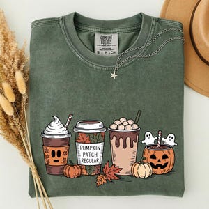 Pumpkin Patch Regular T-Shirt, Halloween Coffee Shirt, Pumpkin Spice Lover Tee, Cute Fall Drink Shirt, Autumn Coffee Lover Gift