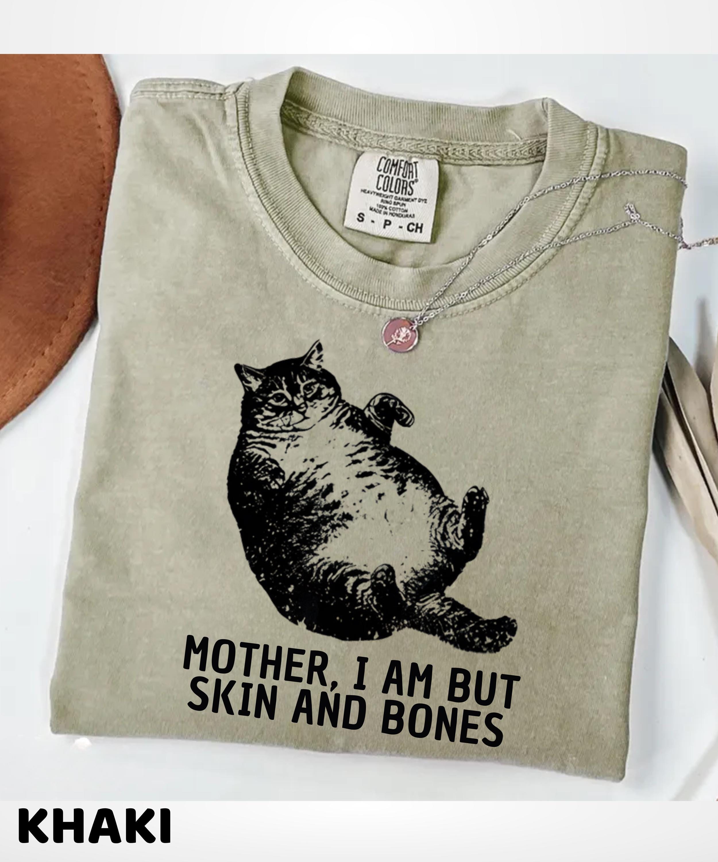 fat cat mama with the red dress on Mother I Am but Skin and Bones Cat T-shirt,funny Fat Cat Shirt,lazy Cat  Humor Graphic Tee,chonky Cat Meme Shirt,gift for Cat Mom,cat Mama