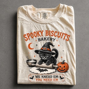 Comfort Colors Kitty Biscuits Shirt,Black Cat Halloween T-Shirt,Spooky Season Tee,Vintage Baking Pumpkin Shirt,Cat Lover Fall Gift