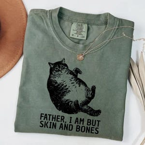 Katt-T-shirt med hud och ben, rolig tjock katt, lat katthumor, lat kattmeme, present till kattpappa