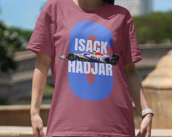 Camiseta de Isack Hadjar / Camiseta unisex vintage de F1 / Estilo urbano de F1 / Regalo para aficionados a las carreras / Atuendo para el día de la carrera / Camiseta retro de los Bulls de Racing