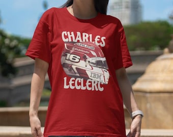 Camiseta con casco de Charles Leclerc / Camiseta unisex vintage de F1 / Estilo urbano de F1 / Regalo para aficionados a las carreras / Conjunto para el día de la carrera / Camiseta retro de Ferrari