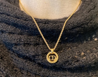 Christian Dior Gold Pendant Necklace 16” Adjustable Designer Lux Jewelry