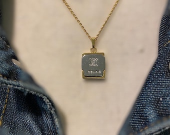 Celine 16” Gold & Silver Pendant Necklace Chic Designer Jewelry Minimalist Luxury Accessory