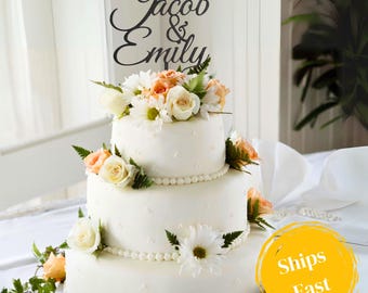 Custom Wedding Cake Topper – Personalized Names, Script Font
