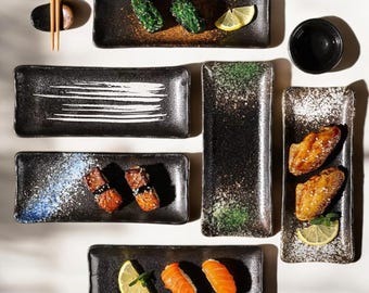 Prostokątny ceramiczny talerz do sushi | 8-calowy japoński talerz do serwowania | Nowoczesny talerz do deserów i dań