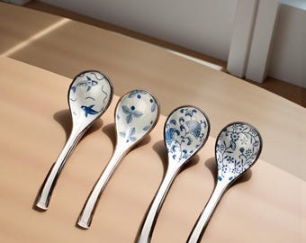 Japanische Keramik-Suppenlöffel - Langstieliges Geschirr, Küchenutensilien, asiatische Esslöffel