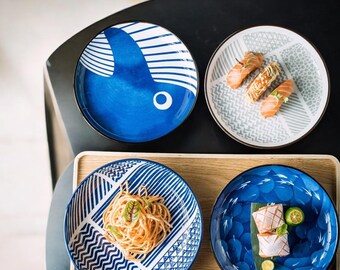 Japanese Ceramic Plate – Deep Dinner Plate, Underglaze Tableware, Household Dish for Meals