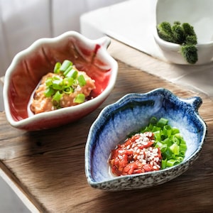 Handmade Ceramic Leaf Bowls: Japanese Style Dipping Dish Set for Soy Sauce or Appetizers