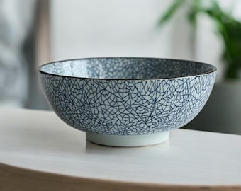 Japanese Ceramic Ramen Bowl | Stripe Pattern | Large Noodle Soup Tableware