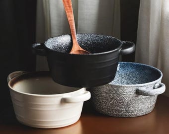 Japanese Ceramic Soup Bowl | Large Double-Handle Bowl | Household Serving Dish Tableware