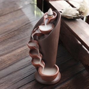Mud Ceramic Backflow Incense Burner | Waterfall Smoke Fountain Decor | Aromatherapy Ornament | Relaxation Gift For Home | Yoga Meditation