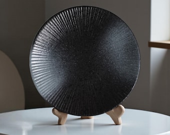 Japanese Striped Ceramic Plate — Shallow Porcelain Dish for Tableware and Dining Decor