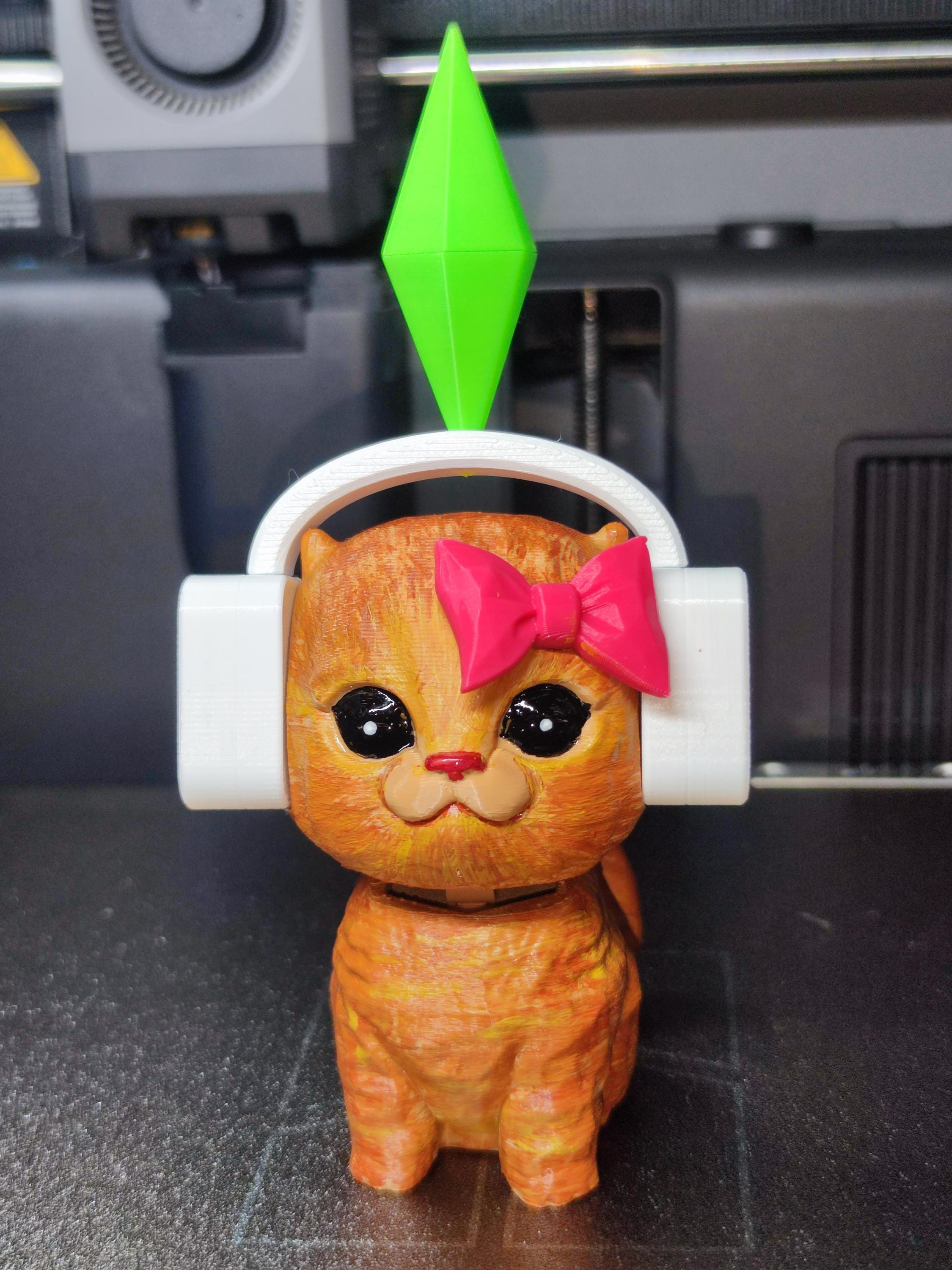 Bobblehead Cat Figurine With Headphones | Gamer Kitten With