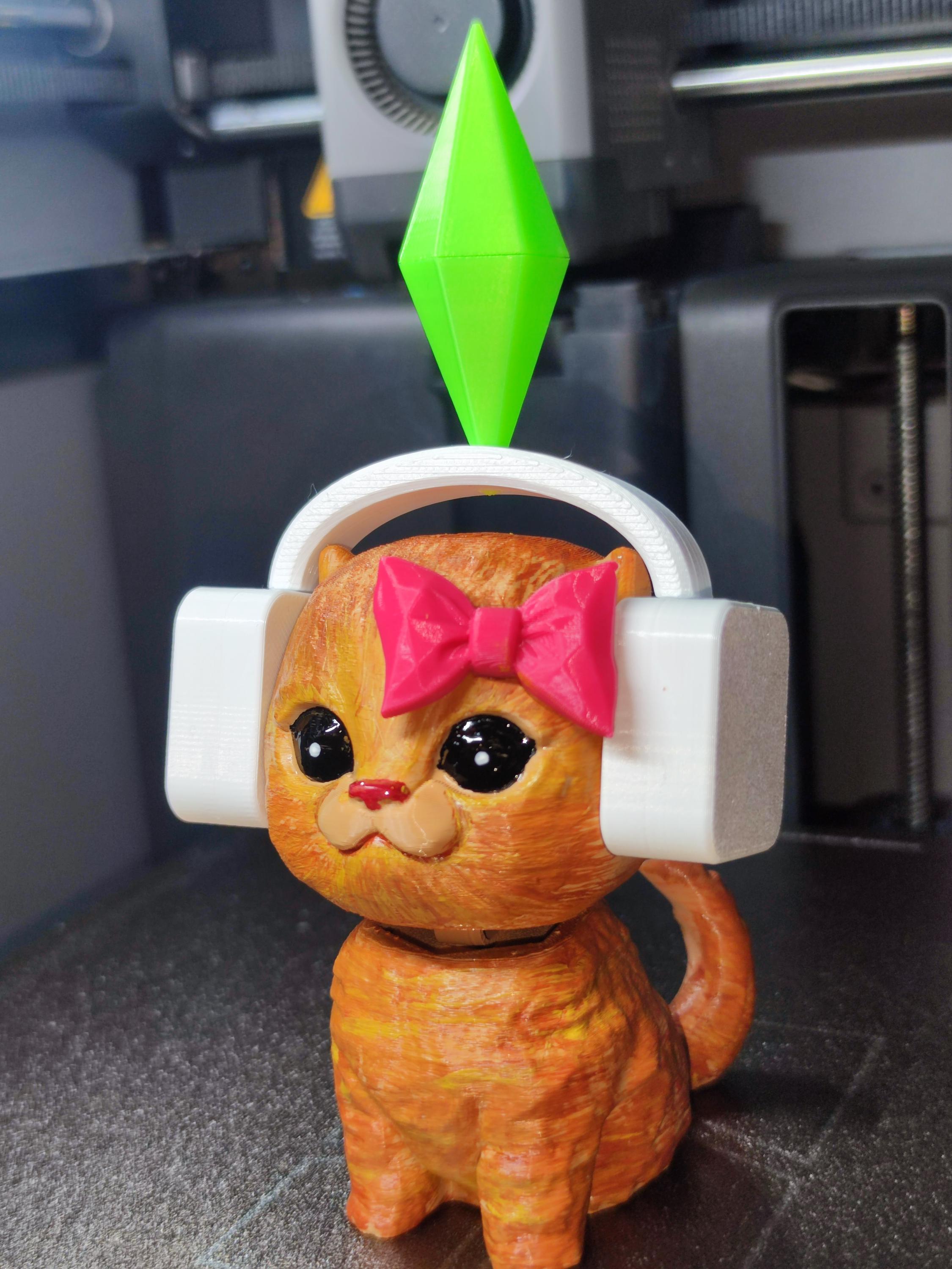Bobblehead Cat Figurine With Headphones | Gamer Kitten With