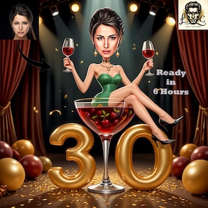 Retrato de caricatura personalizado para su 30.º cumpleaños, regalo de caricatura personalizado, regalo de cumpleaños único, dibujo digital a partir de una foto.