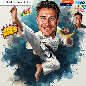 Custom Karate Cartoon Portrait | Personalized Martial Arts Caricature Gift from Photo | Unique Artwork | Fun Cartoon Illustration Gift