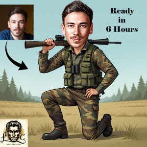 Personalized Hunter Caricature – Custom Hunting Portrait from Photo, Funny Gift for Hunters, Unique Outdoor Cartoon Art, Digital Drawing