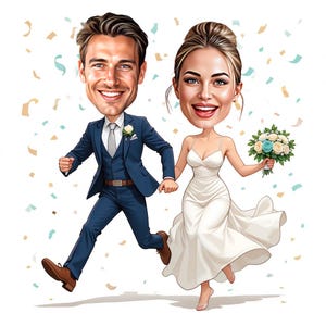 Personalized Wedding Caricature: Funny Couple Portrait (Digital Download A4 Size JPEG/PDF)