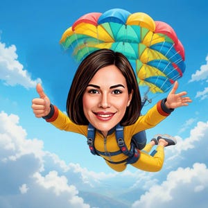 Custom Skydiver Female Cartoon Portrait | Skydiver Caricature | Personalized Drawing from Photo | Skydiver Cartoon | Skydiver Gift for Her