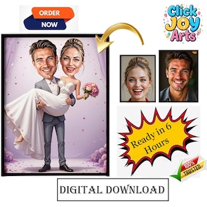 Personalized Wedding Caricature: Custom Couple Portrait (Digital File A4 Size)
