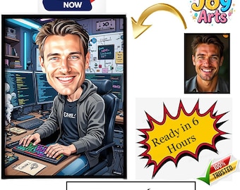 Custom Computer Engineer Caricature: Personalized IT Gift (Digital Download, 5x7 inches A4)