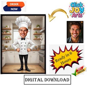 Custom Chef Caricature Portrait | Personalized Cartoon Drawing from Photo | Fun Culinary Gift for Cooks, Chefs | Digital Chef Artwork