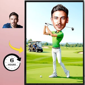 Caricatura personalizzata di un golfista: illustrazione personalizzata di un giocatore di golf disegnata a mano (solo file digitale)