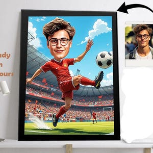 Custom Soccer Player Caricature – Personalized Cartoon Portrait from Photo | Funny Soccer Gift for Him, Digital Drawing from Photo