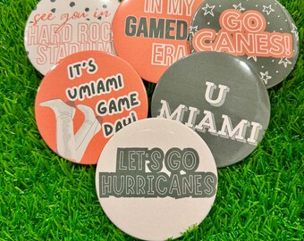 UMIAMI Gameday Buttons: Univeristy of Miami Hurricanes Football Pins 3Inches