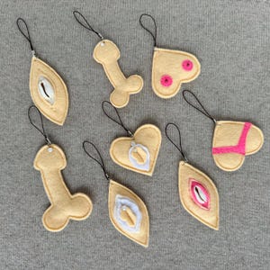 Mini Merry X-mas Boob Ornament, Kinky Ornaments Pendant, Mini Merry X-mas Boob Ornament,  Set of Mini Gag Gift Ornaments.
