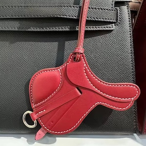 Leather Horse Saddle Bag Charm: Sheepskin Equestrian Keychain Purse Accessory