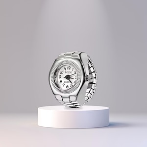 Mini Vintage Watch Ring for Women – Silver Tone Quartz Ring Watch, Adjustable Statement Jewelry, Fashion Accessory Gift