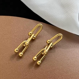 Gold & Silver U Link Earrings: Modern Geometric Drop Jewelry