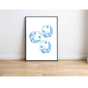 Blue Dice | Room Decor | Dorm Decor | Digital Prints | Trendy | Retro | Wall Art  | Blue | Retro
