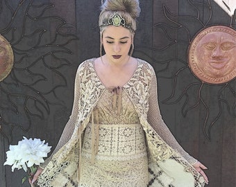 Tea Dyed Bridal Duster, Bohemian Chic Sweater, OOAK Design, Alternative Bridal Wear, Designer Sweater