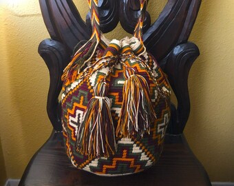 Large Wayuu Mochila Shoulder Bag/Hand Crafted Woven Textile Bag/Drawstring Sack Bag/Bohemian/Hippie/Tribal/Ethnic/Free US Ship