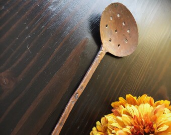 Antique Hand Forged Copper Skimmer/Strainer/Hand Made Copper Kitchen Utensil/Unique Copper Kitchen Ware/Kitchen Decor/Antique/Free US Ship