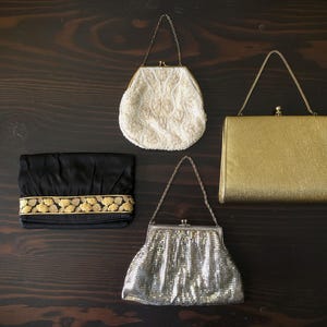 Vintage Handbag Lot of 4/Vintage 30&#39;s to 60&#39;s Various Handbags/Gold/Silver Mesh/Beaded/Black Satin/Retro/Mid Century/ Mod/Boho/Free US Ship