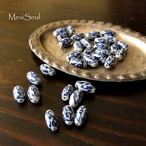 Vintage Jewelry Beads/Chinese Classic Blue/White Porcelain Beads/Chinese Oval Beads/Jewelry Supply/Jewelry Making/Free US Shipping