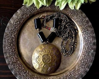 Large Engraved Brass Pendant Assemblage, Vintage Assemblage Necklace, Ethnic Assemblage Jewelry, Bohemian/Gypsy/Tribal/HippieFree US Ship