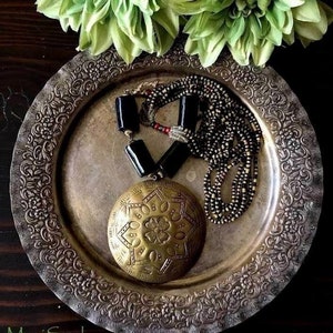 Large Engraved Brass Pendant Assemblage, Vintage Assemblage Necklace, Ethnic Assemblage Jewelry, Bohemian/Gypsy/Tribal/HippieFree US Ship image 1