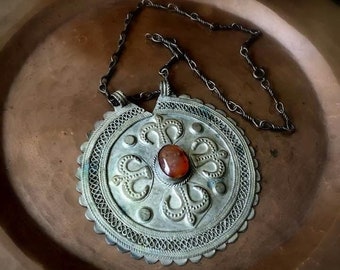 Vintage Assemblage Large Pendant Necklace, Large Ethnic Pendant Necklace, Bohemian/Hippie/Gypsy/Tribal Jewelry Necklace