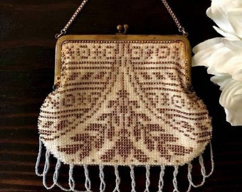 Vintage Art Deco Beaded Bag/Downtown Abbey Purse/Vintage Bridal Handbag/Bridal/Vintage Evening Bag/Collectors Handbag/Deco Purse