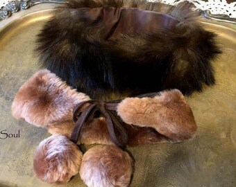 Vintage 1950's Collars/Set of 2/Real Fur Collar/Faux Fur Collar/Retro Collars/Mid Century/Costume/Holiday/ Winter Collars/Free US Ship