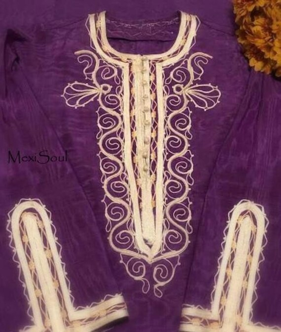 Vintage 1970's Purple Moire Moroccan Caftan Maxi … - image 9