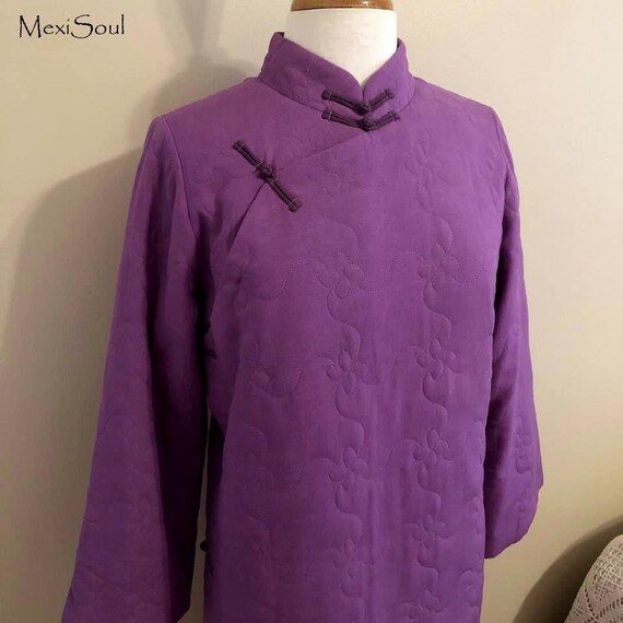 Vintage 1980's Purple Quilted Asian Dress, Designe