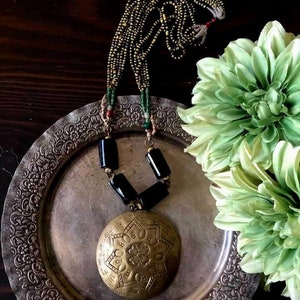 Large Engraved Brass Pendant Assemblage, Vintage Assemblage Necklace, Ethnic Assemblage Jewelry, Bohemian/Gypsy/Tribal/HippieFree US Ship image 5