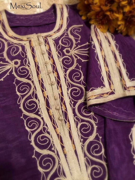 Vintage 1970's Purple Moire Moroccan Caftan Maxi … - image 7